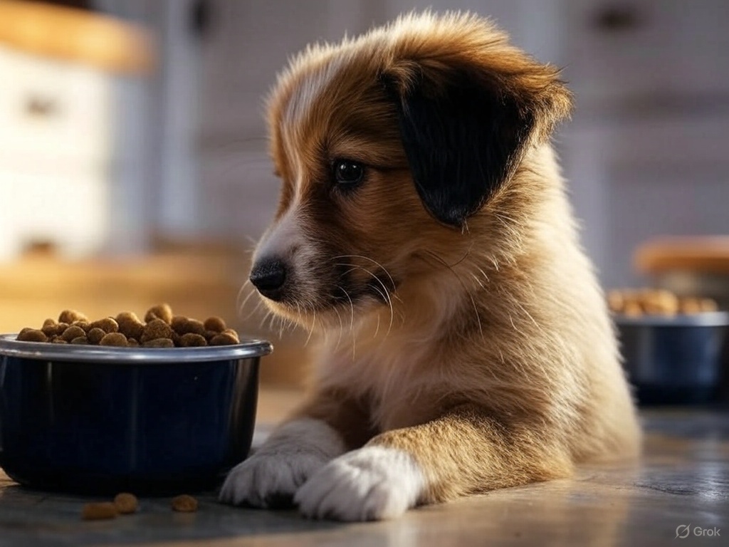chiot avec croquettes dogfood.fr